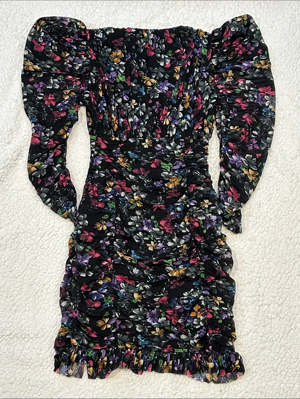 French Connection Zelka Alanna Jersey Mini Dress Black Multi sz 0 Bodycon Floral